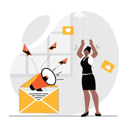 Mulher fazendo email marketing  Ilustração