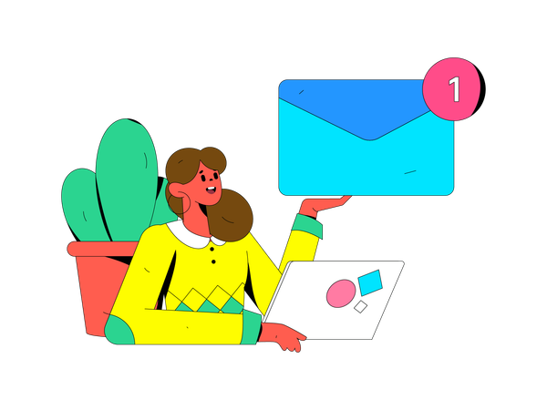 Mulher fazendo email marketing  Ilustração