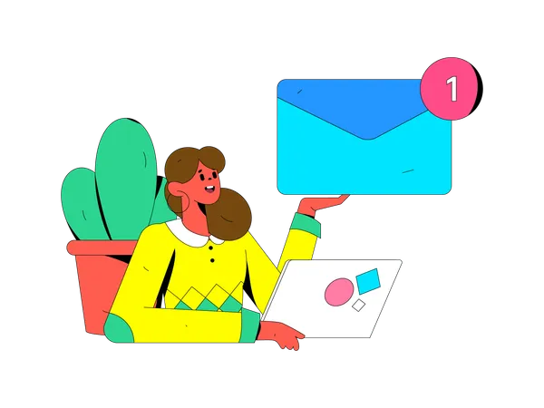 Mulher fazendo email marketing  Ilustração