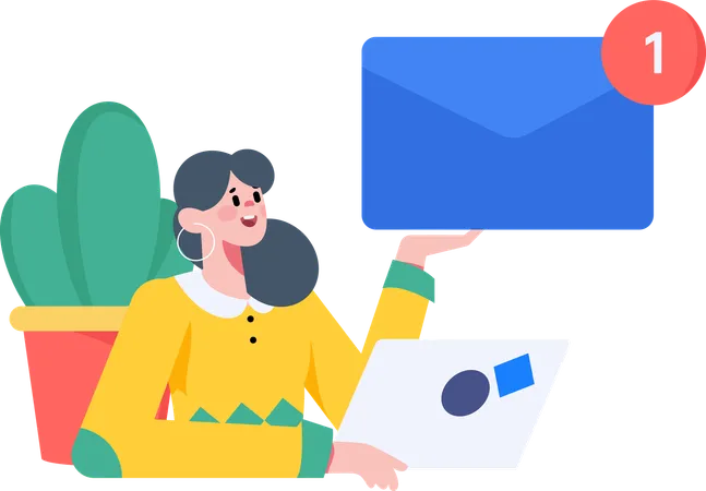 Mulher fazendo email marketing  Ilustração