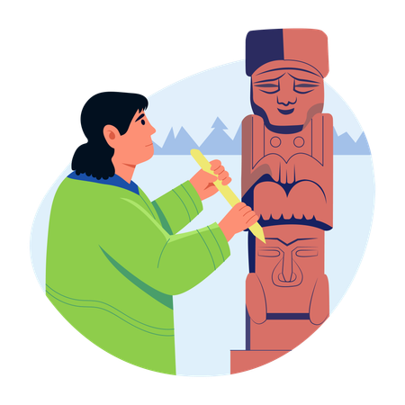 Mulher fazendo escultura de totem  Ilustração