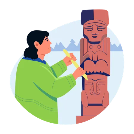 Mulher fazendo escultura de totem  Ilustração