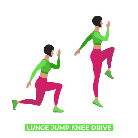 Mulher Fazendo Lunge Jump Knee Drive  Ilustração