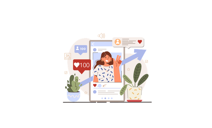 Mulher fazendo estratégia de marketing empresarial  Illustration