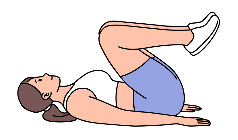 Mulher fazendo exercício de elevação da perna dobrada  Ilustração