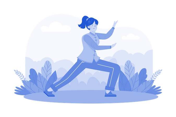 Mulher fazendo exercício no jardim  Ilustração
