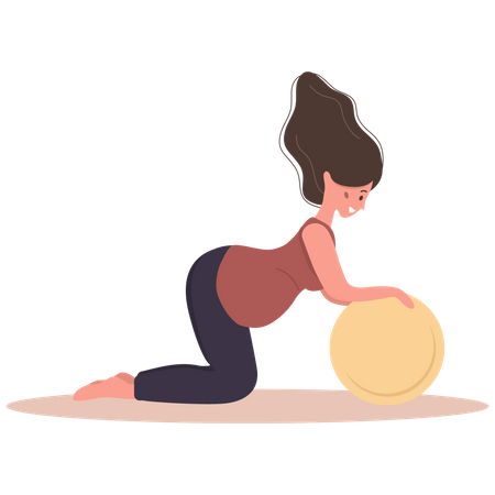 Mulher fazendo exercício usando bola de ginástica  Ilustração