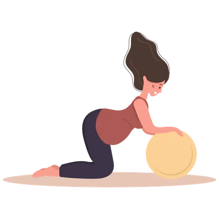 Mulher fazendo exercício usando bola de ginástica  Ilustração