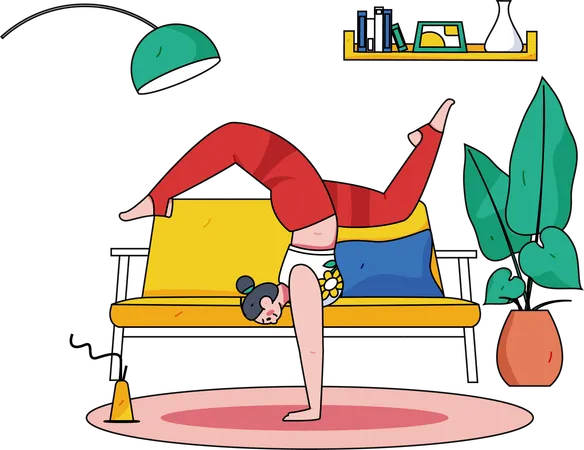 Mulher fazendo exercícios em casa  Ilustração