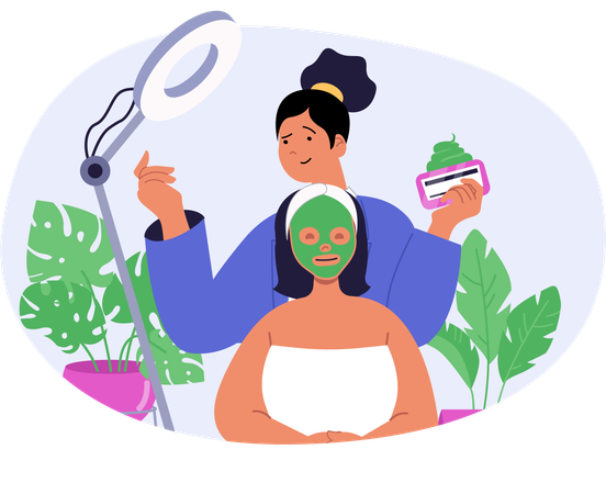 Mulher fazendo tratamento facial em salão  Ilustração