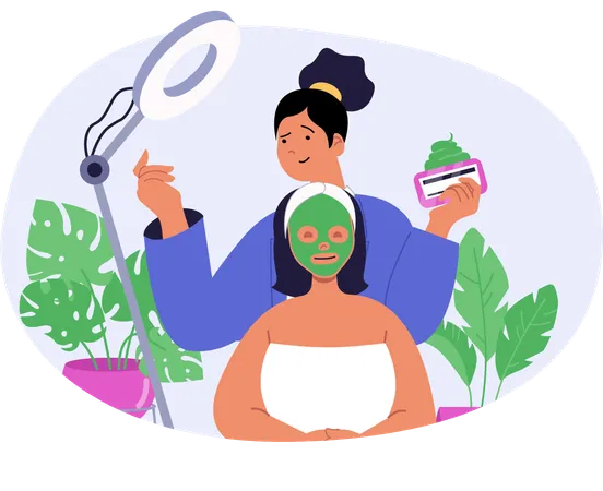 Mulher fazendo tratamento facial em salão  Ilustração