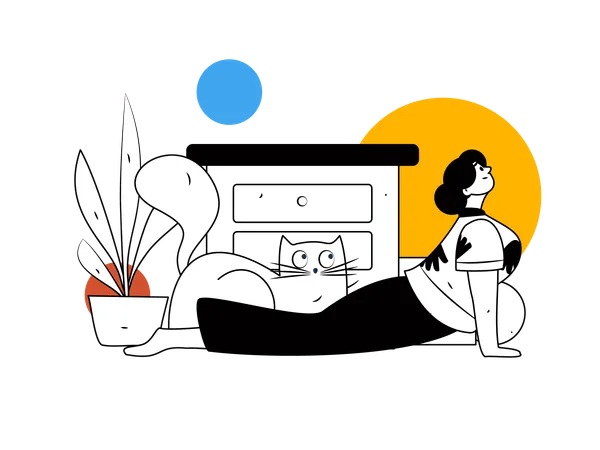 Mulher fazendo ioga em casa  Ilustração