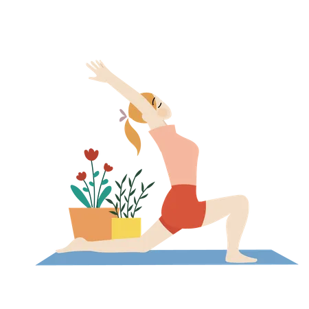Mulher fazendo ioga em casa  Ilustração