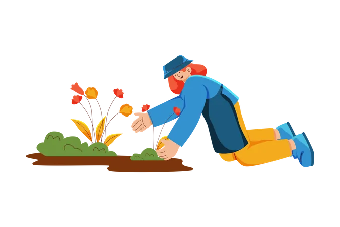 Mulher fazendo jardinagem  Ilustração