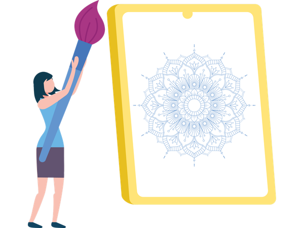 Mulher fazendo arte em mandala  Ilustração