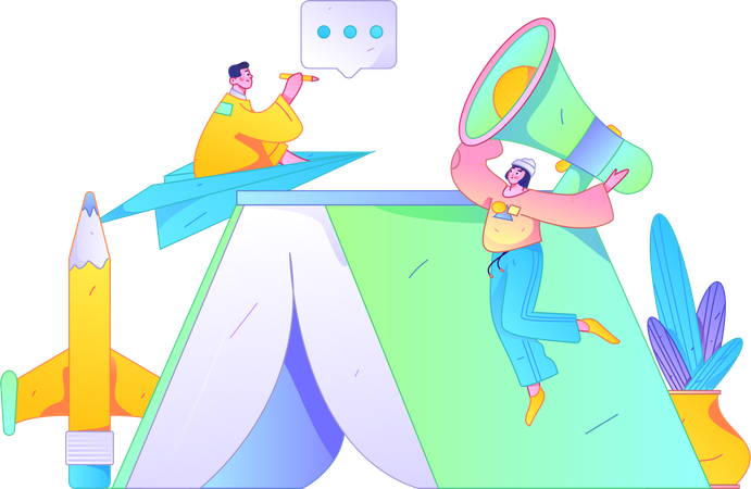 Mulher fazendo marketing educacional  Ilustração