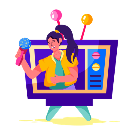 Mulher fazendo marketing na TV  Ilustração