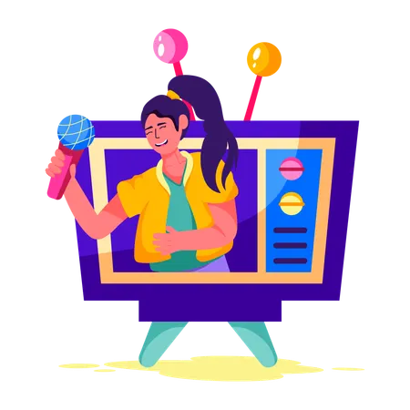 Mulher fazendo marketing na TV  Ilustração