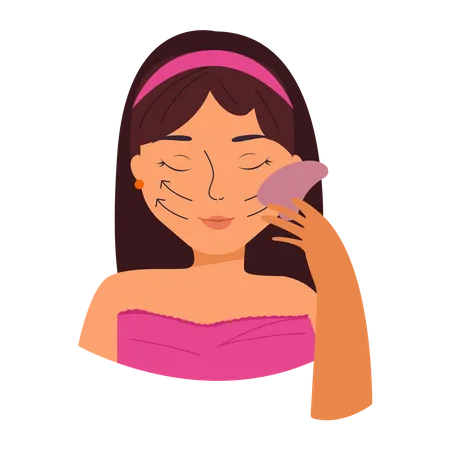 Mulher fazendo massagem facial  Ilustração
