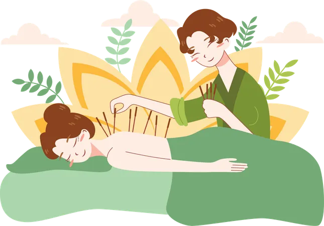 Mulher tomando massagem no spa de ervas  Ilustração