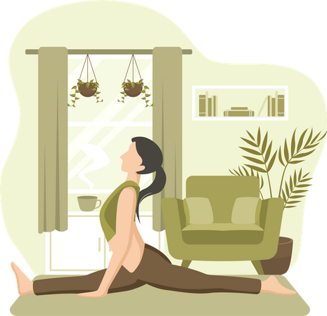 Mulher fazendo meditação em casa  Ilustração