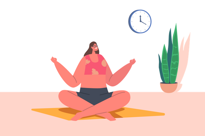 Mulher fazendo meditação enquanto está sentado no yoga mat  Ilustração