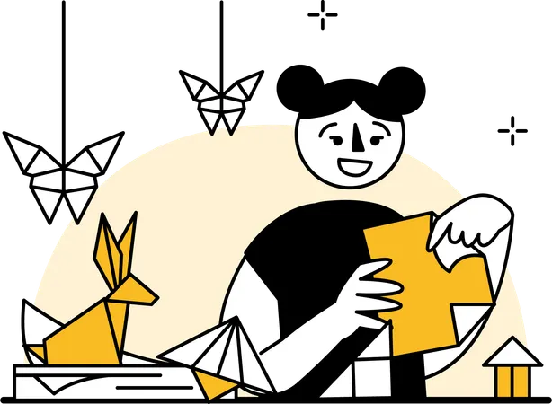 Mulher fazendo origami  Ilustração