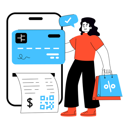 Mulher fazendo pagamento com cartão móvel  Ilustração