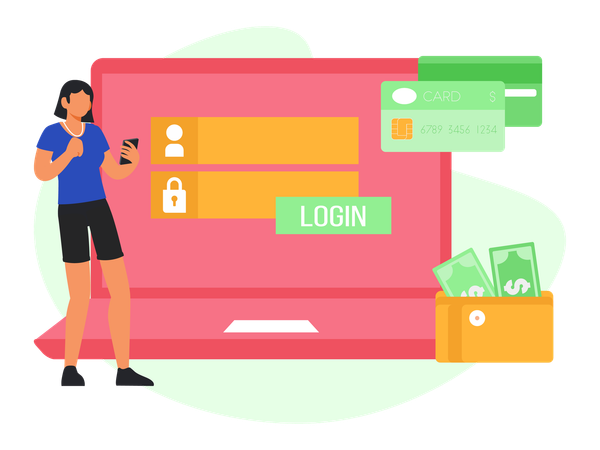 Mulher fazendo pagamento online seguro  Ilustração