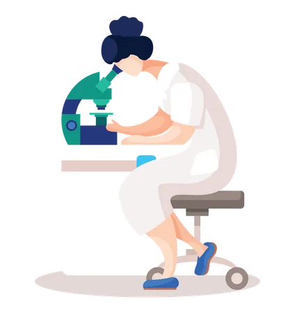 Mulher fazendo pesquisa com microscópio  Ilustração