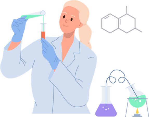 Mulher fazendo pesquisa química  Ilustração