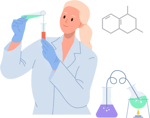 Mulher fazendo pesquisa química  Ilustração