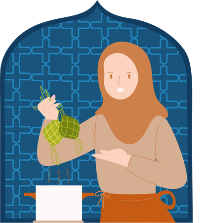 Mulher Fazendo Prato Eid Fitri  Ilustração