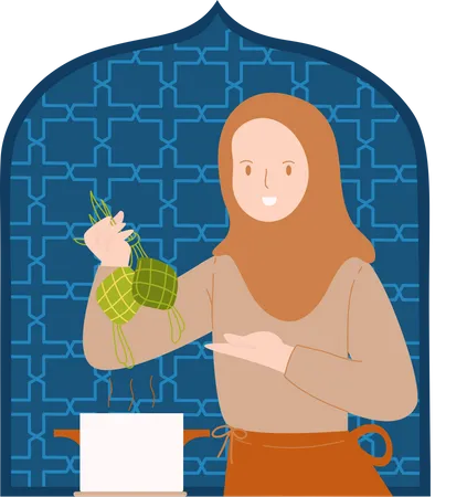 Mulher Fazendo Prato Eid Fitri  Ilustração