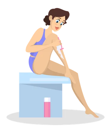 Mulher fazendo procedimento de depilação na perna  Ilustração