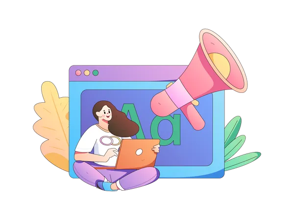 Mulher fazendo promoção online  Ilustração