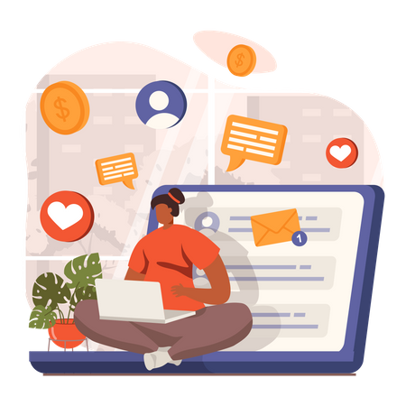 Mulher fazendo publicidade por e-mail  Ilustração