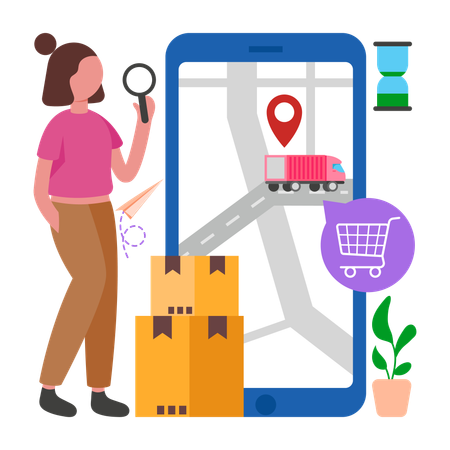 Mulher fazendo rastreamento de produtos ao vivo  Ilustração
