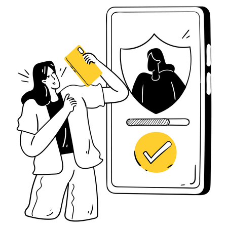 Mulher fazendo sistema de pagamento seguro com criptografia  Ilustração
