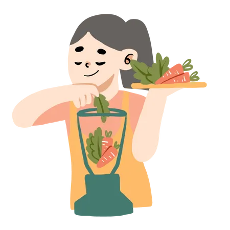 Mulher fazendo suco de vegetais  Ilustração