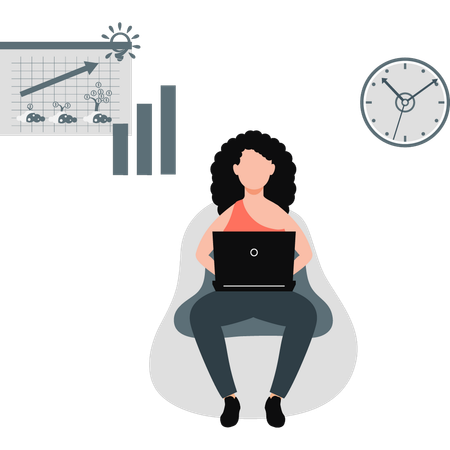Mulher fazendo trabalho gráfico em seu laptop  Illustration