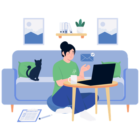 Mulher fazendo trabalho on-line  Ilustração