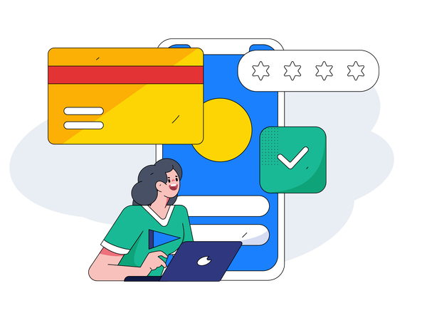 Mulher fazendo transação on-line segura  Ilustração