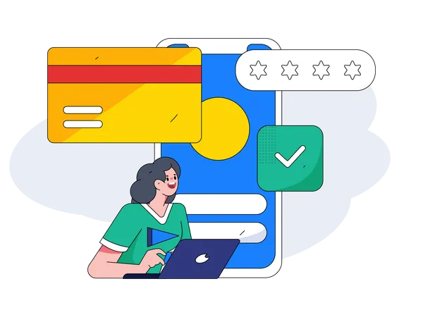 Mulher fazendo transação on-line segura  Ilustração