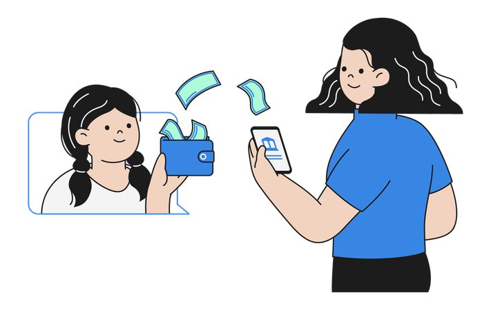 Mulher fazendo transferência de pagamento ponto a ponto  Ilustração