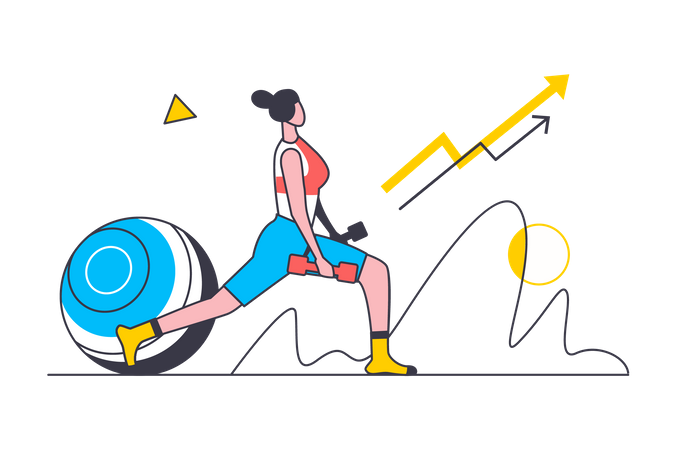 Mulher fazendo treino de pernas com halteres  Ilustração