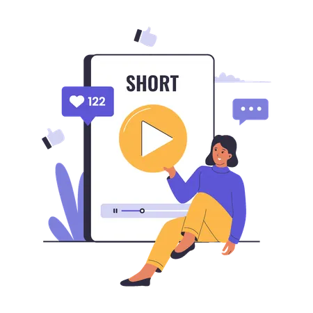 Mulher fazendo vídeo curto de mídia social  Ilustração