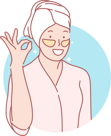 Mulher feliz aplicando máscara sob os olhos  Ilustração