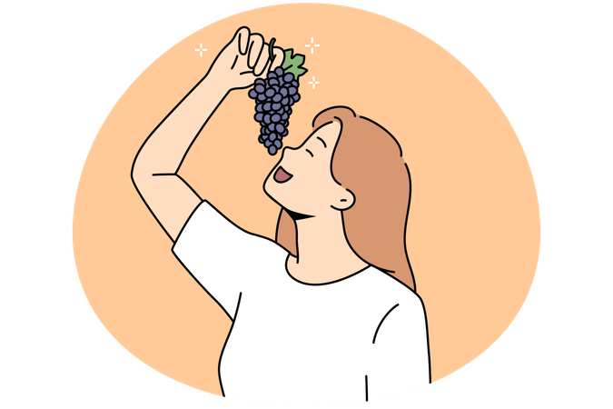 Mulher feliz aproveitando uvas  Illustration