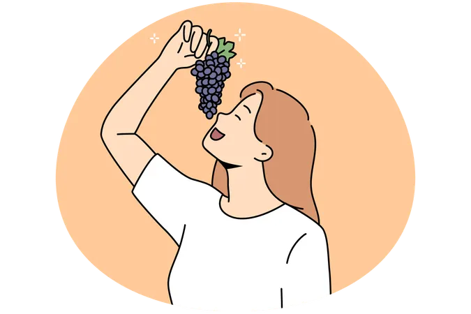 Mulher feliz aproveitando uvas  Illustration